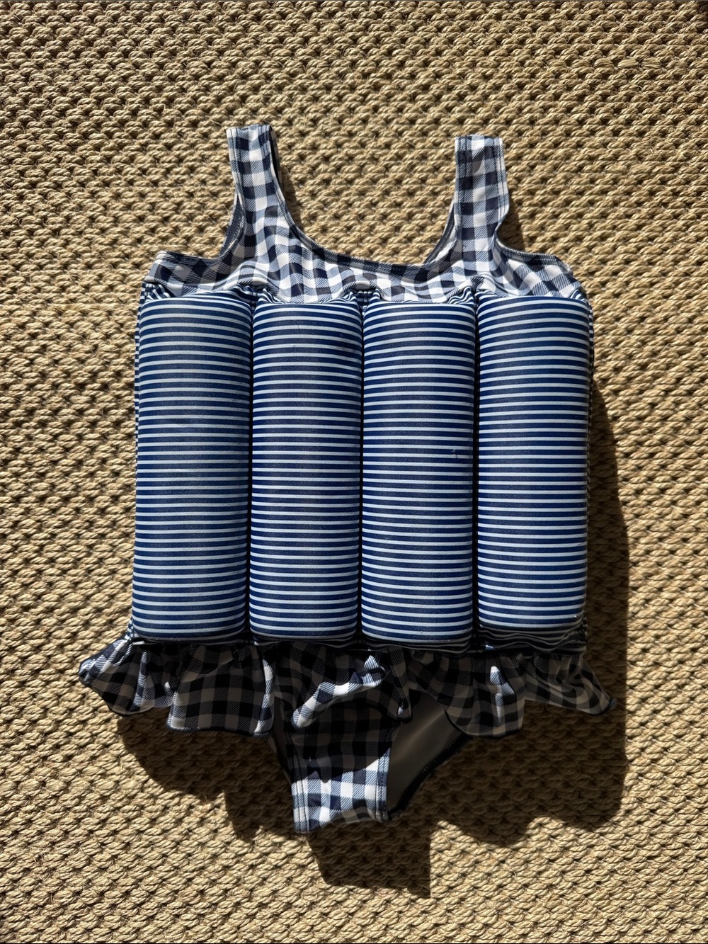 Zara Navy and White Gingham Striped Float One-Piece life vest size 5 years